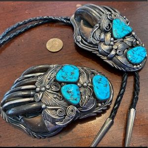 Atkinson Navajo Bear Claw Belt Buckle and Bolo Tie